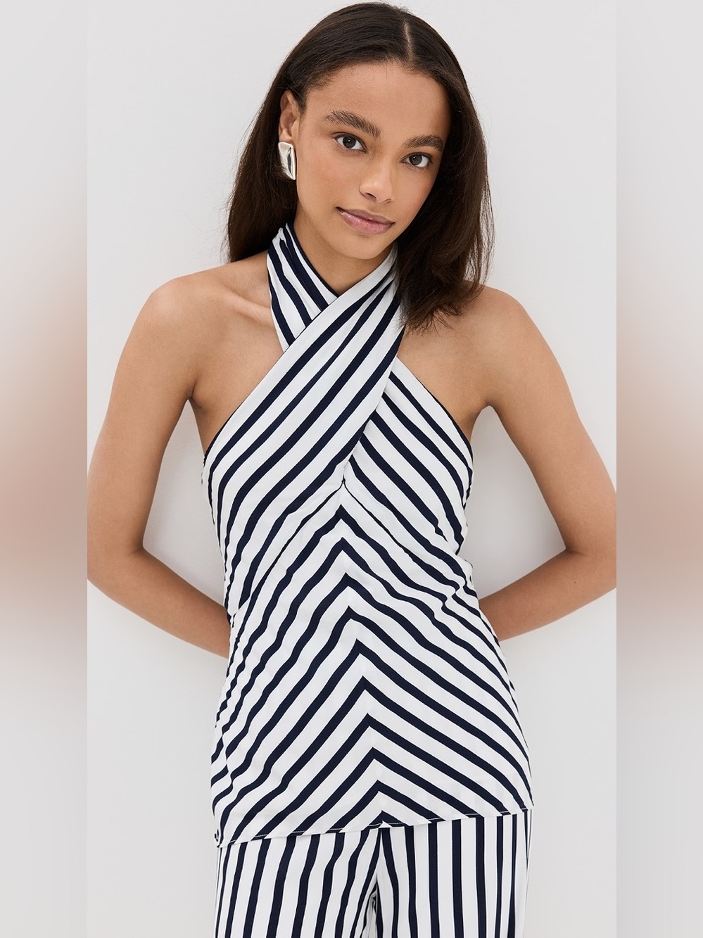 NWT STAUD Dawn Striped Halter Top Navy White XS